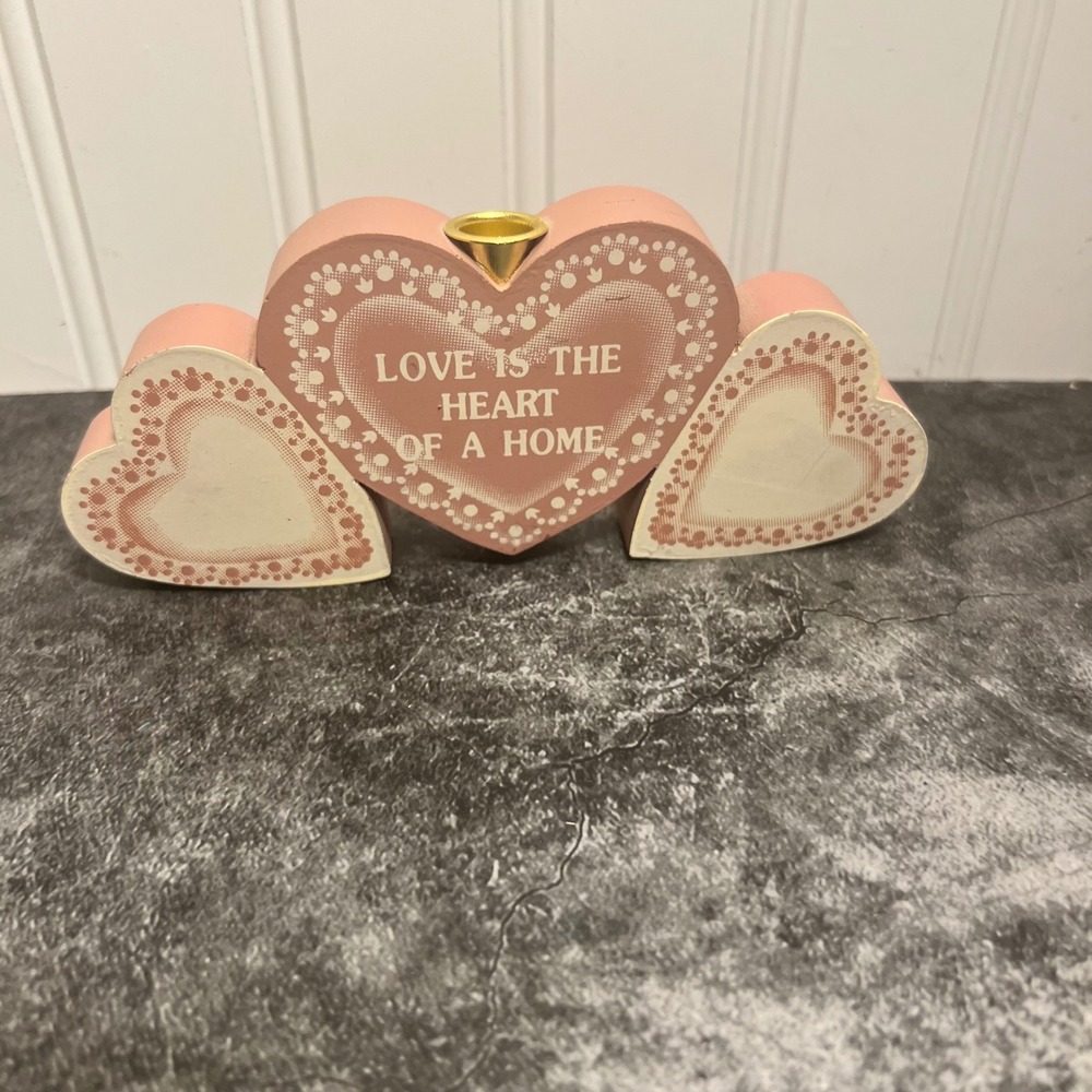 Vintage Pink Wooden Heart Candle Holder | Cottage